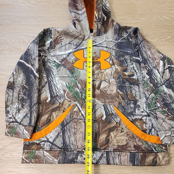 Under Armour Camouflage Hoodie Boys Green Orange Realtree Camo Pullover Sz XL - Picture 5 of 12